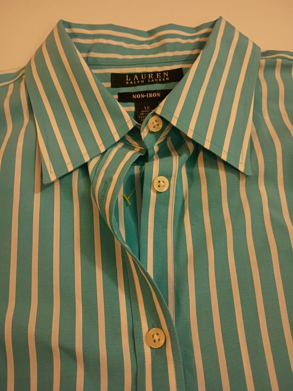 Lauren Ralph Lauren Womans Turquoise Button Down Striped Shirt Non Iron Preppy - Picture 4 of 4